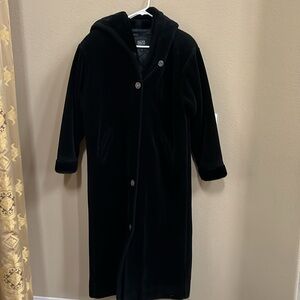 NILS Long Hooded Black Faux Fur Coat Sz S